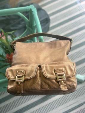 Michael Kors Metallic Bronze Leather Pocket Hobo Shoulder Bag